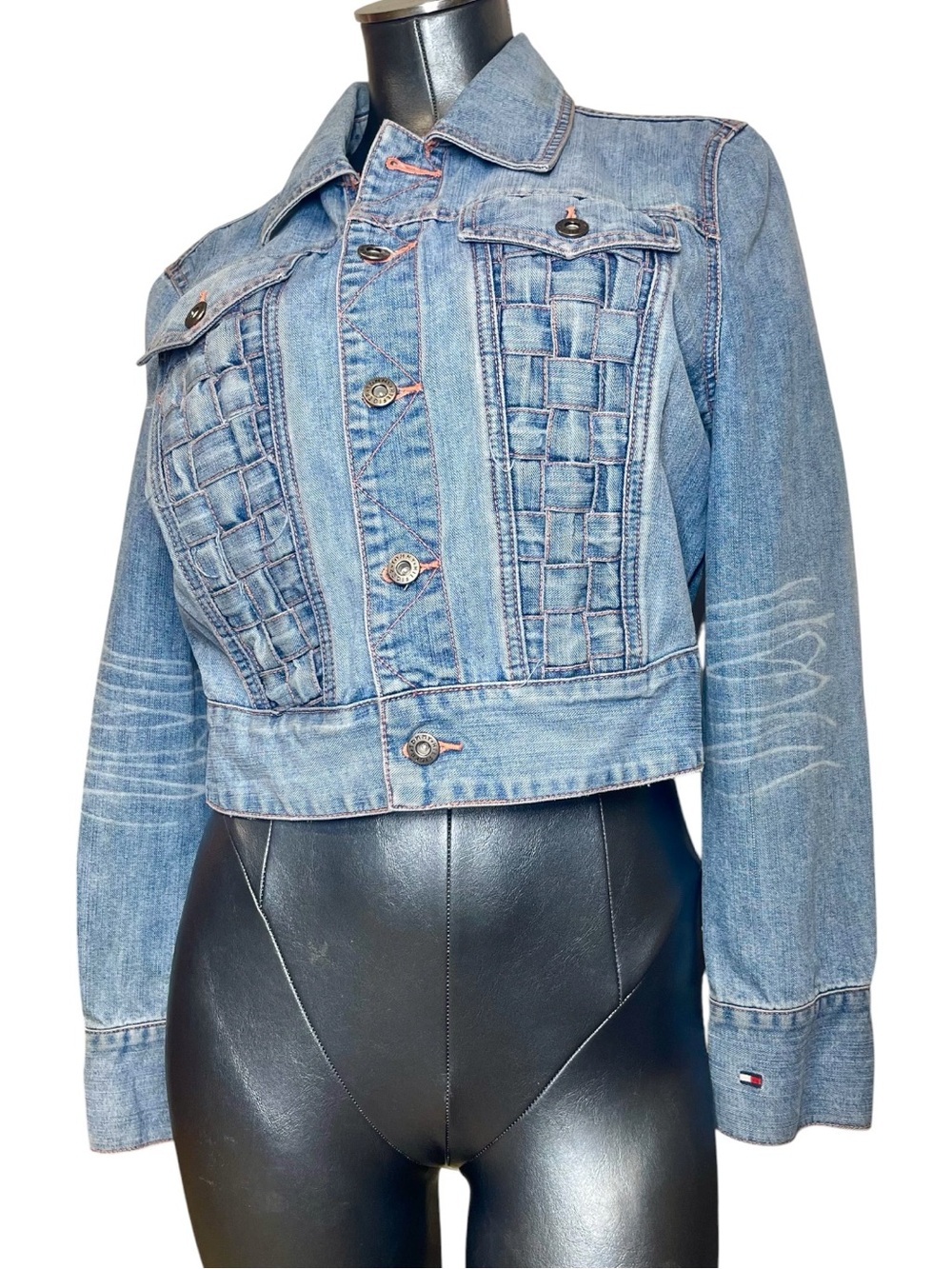 Tommy Hilfiger Woven Panel Denim Jacket Woven Panel Cropped Jean Jacket Y2K